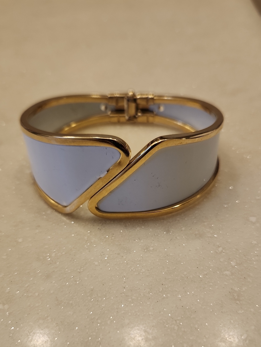 Gold-Trim White Enamel Cuff/Clamp Bracelet